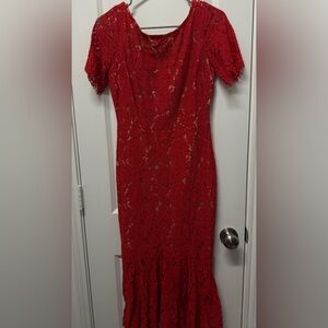 Lulu's Vibrant Red Lace Long Sleeve Dress
